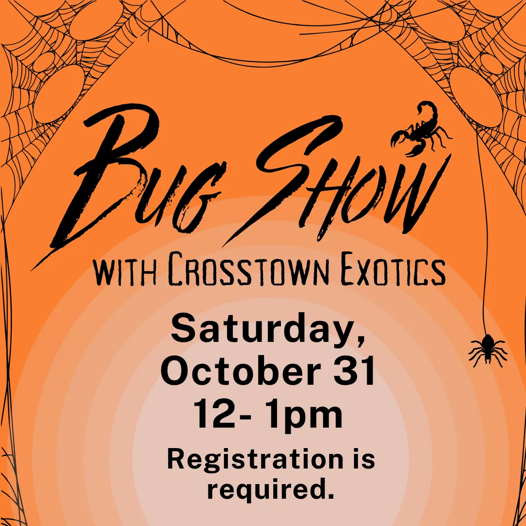 Bug show with crosstown exotics. Saturday, october 31 from 12:00 to 1:00 PM. Registration is required.